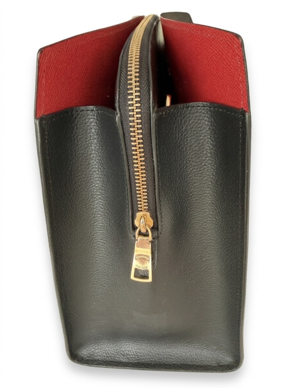 Coach Black Pebbled Leather Tote with Red Interior - Picture 4 of 11